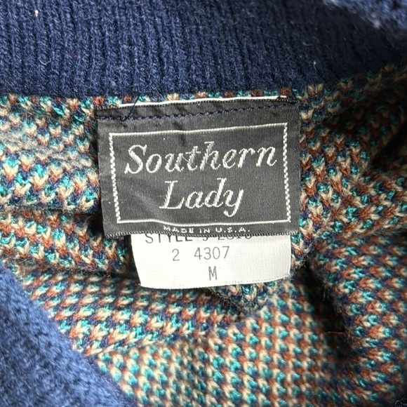 Vintage Southern Lady Blue Turquoise Southwestern Button Sweater Medium - Picture 7 of 9